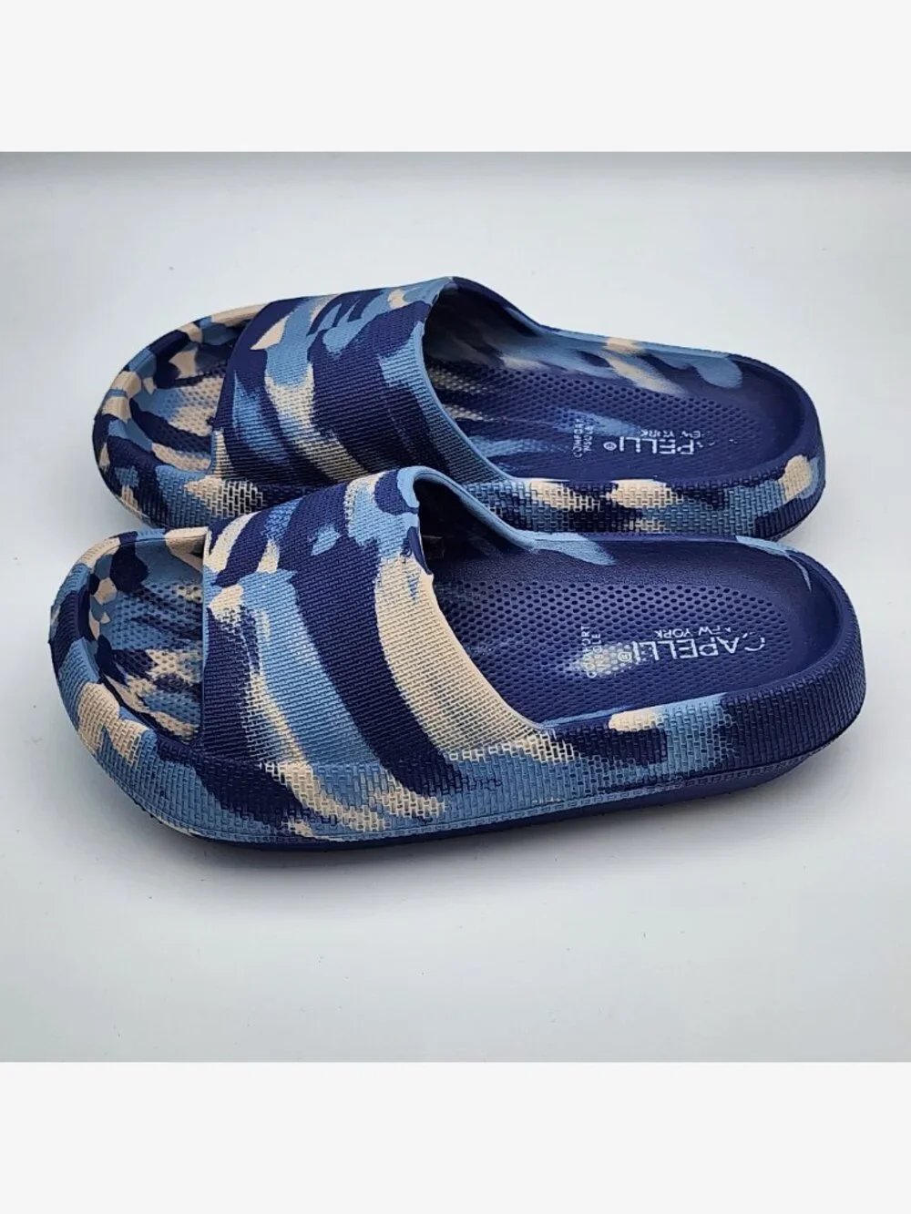 Blue/White Camo Slides | Kid's 10-11